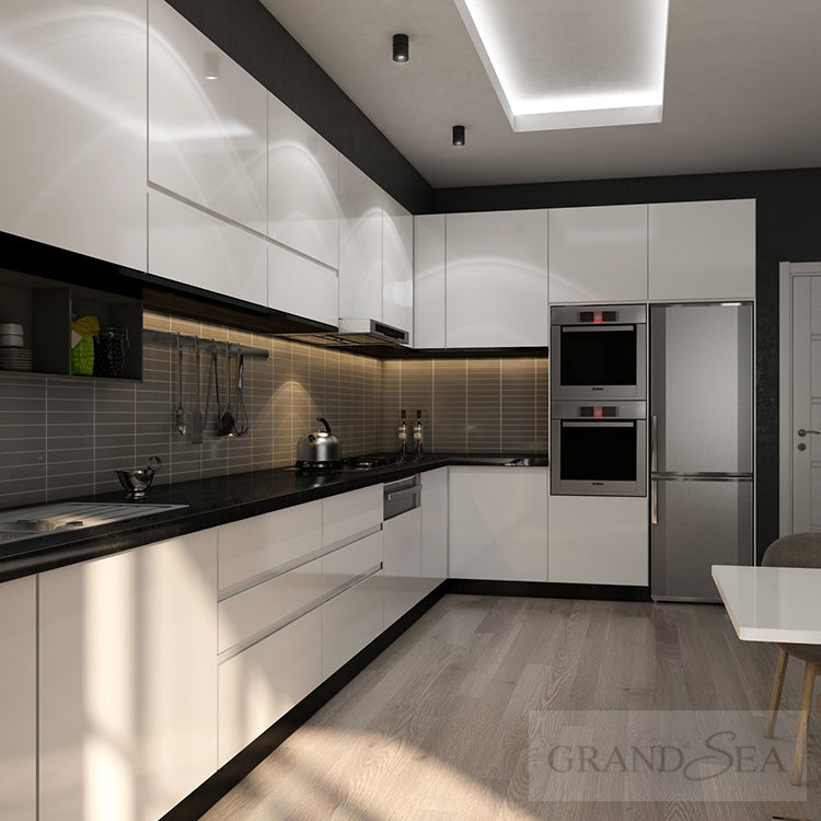 Free Design China Made Ready to Assemble Modular Kitchen Cabinet Furniture Modern Black Kitchen Cabinets Wooden