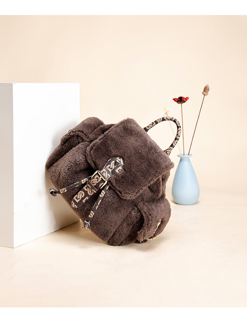 Korean Version Commuting Versatile Casual Mini Backpack Autumn Winter New Plush Double Shoulder Bag for Female Students Class Bag