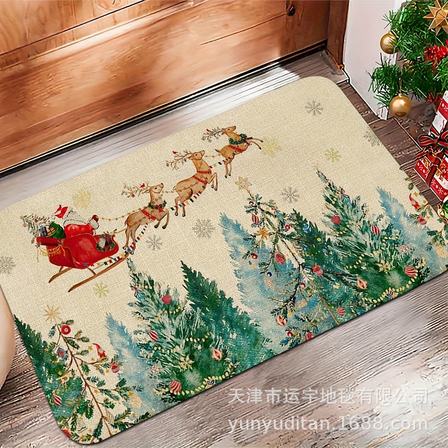 Christmas Flannel Doormat Holiday Decoration Entrance Mat Bathroom Water Absorbent Non-Slip Mat Customizable