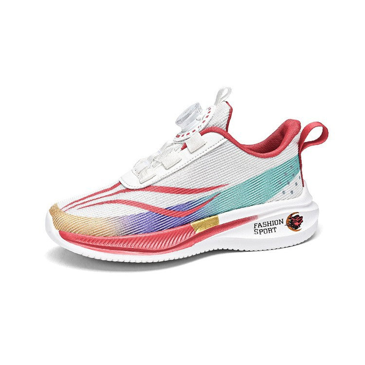 New Children's Shoes Breathable Rotating Button Sneakers Red Rabbit Casual Big Kids Shock Absorption Non-Slip Running Shoes