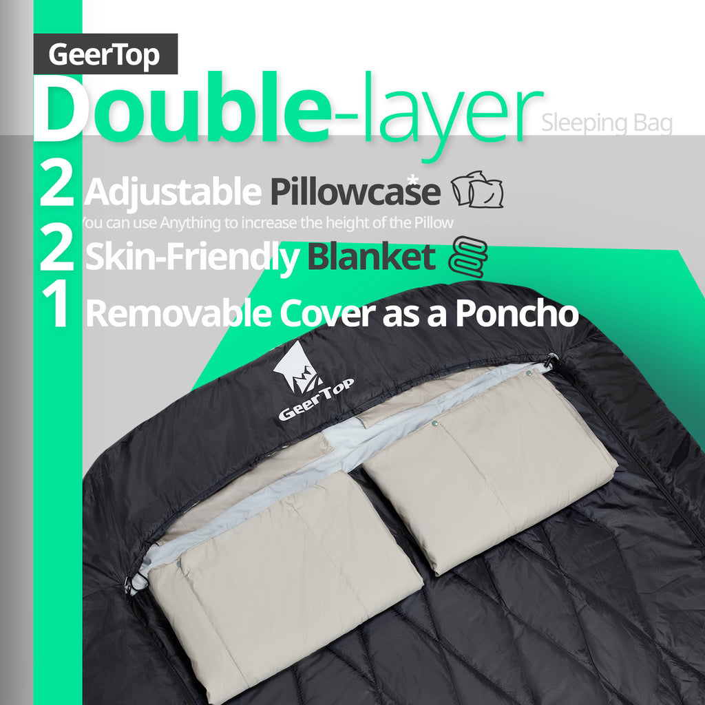 Outdoor Thickened Camping Envelope Style Double Sleeping Bag Spring and Autumn Camping Warm Quilt Blanket Portable Cold-proof