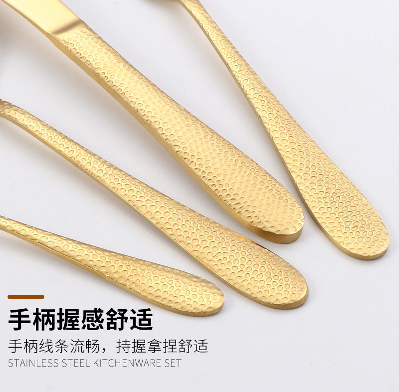 410Stainless Steel Tableware Hotel Restaurant Hammered Knife Fork Spoon24Set of Western Steak Knives and Forks