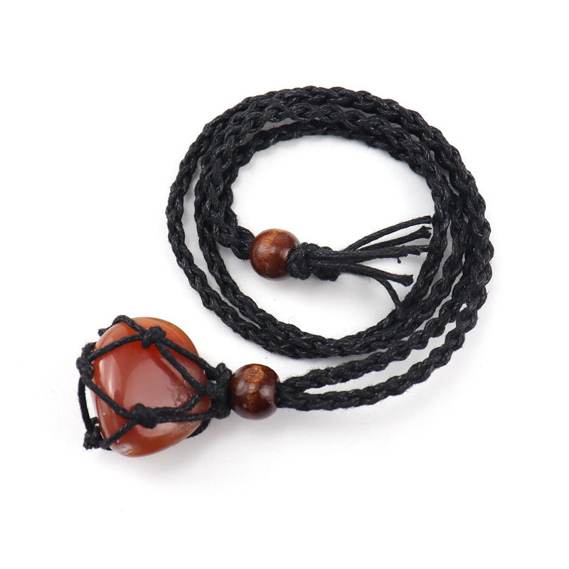 Men's Woven Mesh Necklace Natural Stone Crystal Vintage Sweater Chain Tiger Eye Stone Lapis Lazuli Amethyst Mesh Necklace