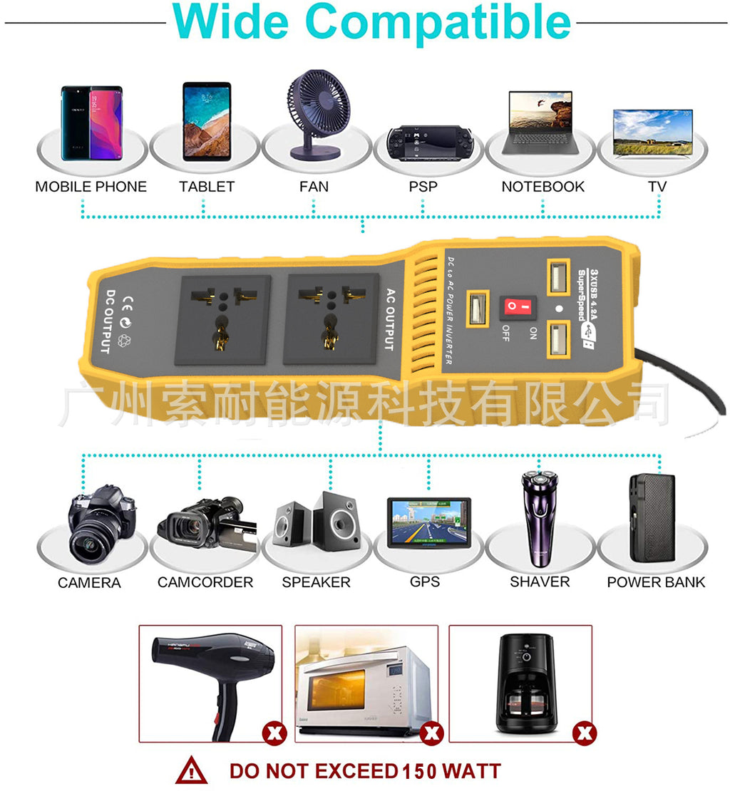 Car Converter Inverter200W Automotive Small Electrical Appliances12V Turn110V/220V Belt3USB Mouth2Socket
