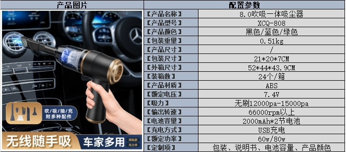 Car Wireless Vacuum Cleaner Multi-Function Blowing and Suction Household Small Air Extraction Handheld High-Power Dust Blower Customization