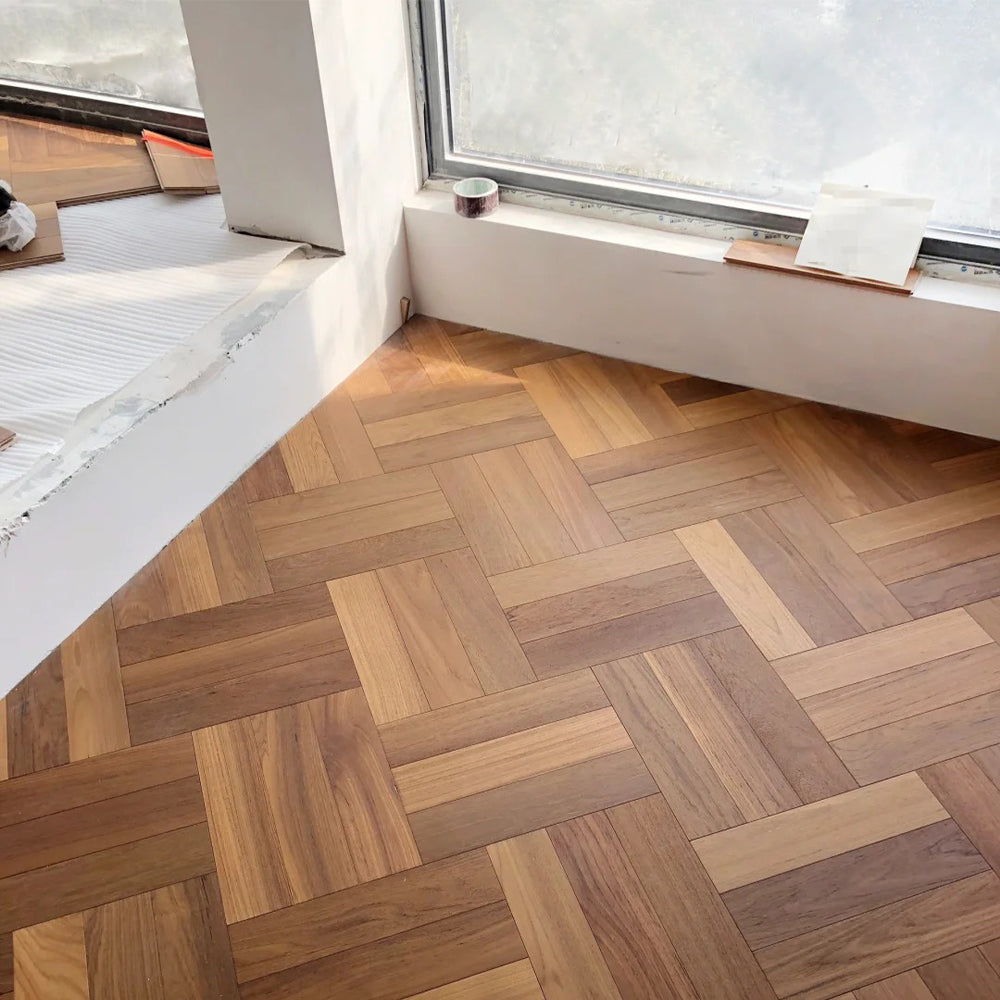 18mm Eco-Friendly Solid Teak Wood Flooring Custom UV Coated Waterproof Anti-Slip Kitchen Flooring Long-lasting High-end Space