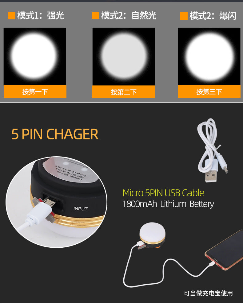 Outdoor Camping Light LED Camping Tent Light with Magnet Hook Camp Light USB Rechargeable Emergency Light for Home Use