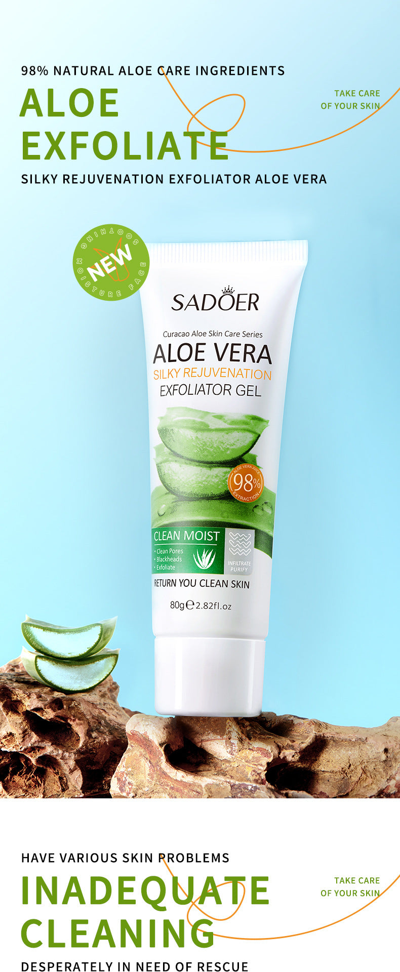 Aloe Vera Skincare Set SADOER Cleansing, hydrating, moisturizing, and nourishing  foreign trade manufacturer wholesale