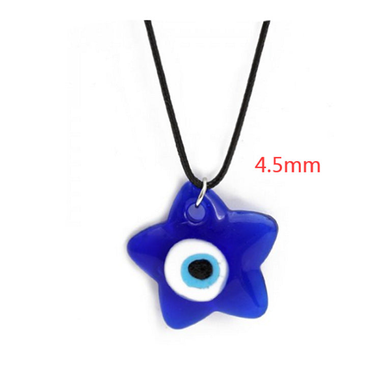 Devil's Eye Palm Necklace European and American Wax Rope Pink Necklace Turkish Blue Eye Water Drop Necklace