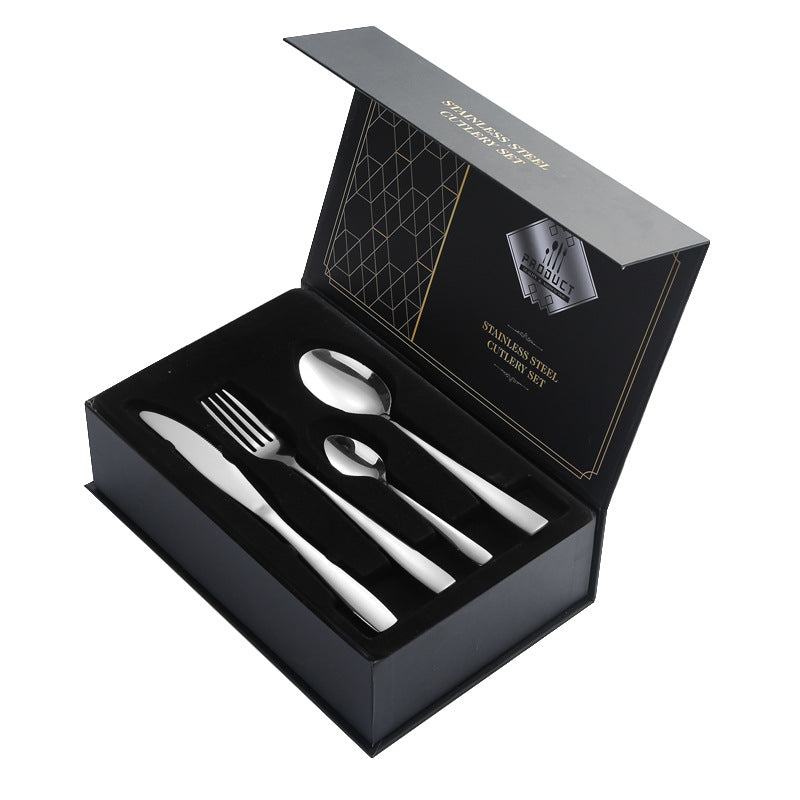 410Stainless Steel Cutlery Set Restaurant Square Handle Knife Fork Spoon24Set of Western Steak Knives and Forks