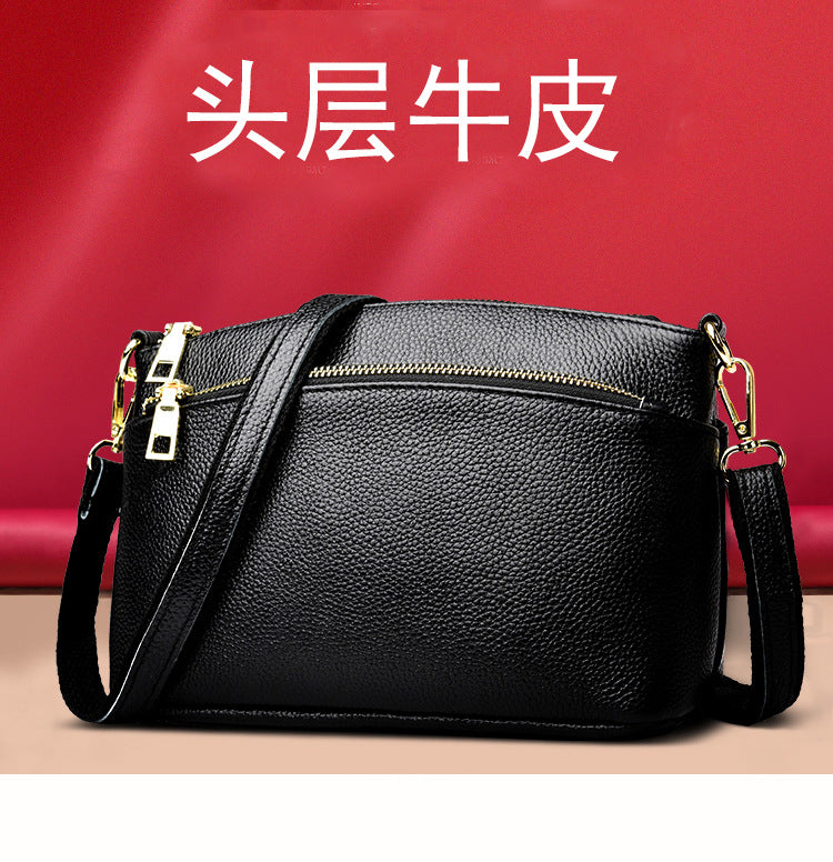 Guangzhou Shiling Genuine Leather Women's Bag for Middle-aged Moms, Small Square Bag, Top Layer Cowhide, Single Shoulder Crossbody Bag, Versatile