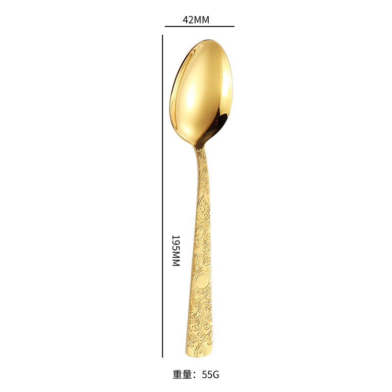 410Stainless Steel Tableware Hotel Restaurant Totem Pattern Knife Fork Spoon Four-Piece Set Western Steak Knife Fork24Set