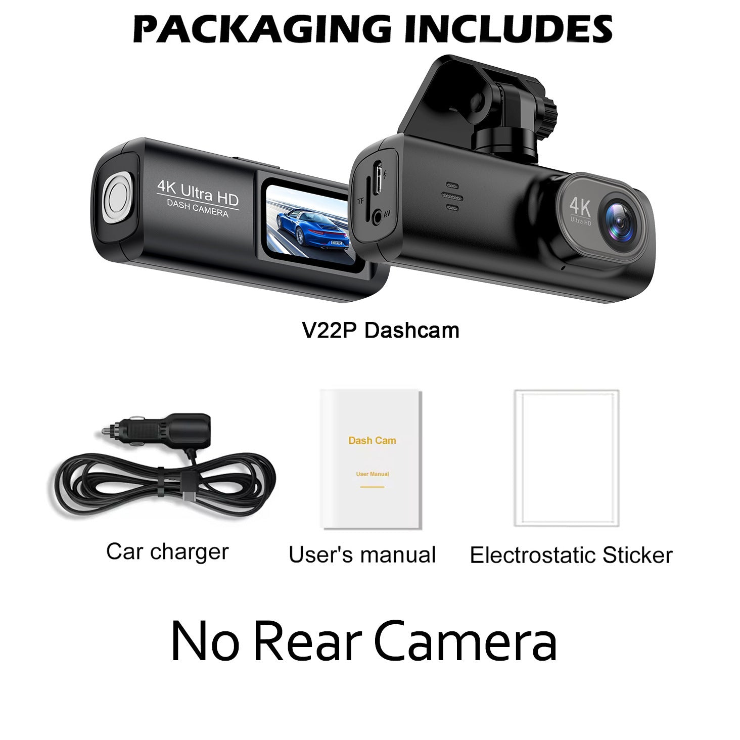 4K Hd V22Dual Lens Dash Cam GPS Mobile Phone APP Interconnection Dual Front and Rear Recording of Reversing Footage