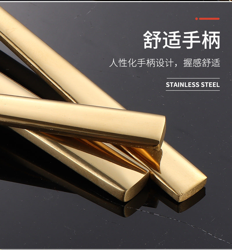 410Stainless Steel Tableware Hotel Restaurant Thickened Square Handle Knife Fork Spoon Set Western Food24Set of Steak Knives and Forks