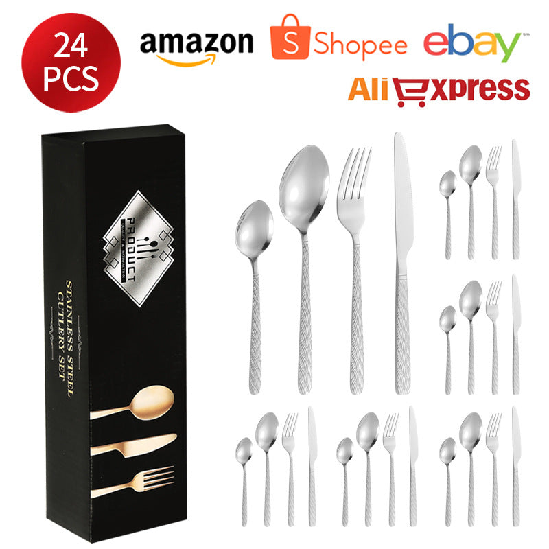 410Stainless Steel Tableware Hotel Restaurant Hemp Rope Pattern Knife Fork Spoon24Set of Western Steak Knives and Forks