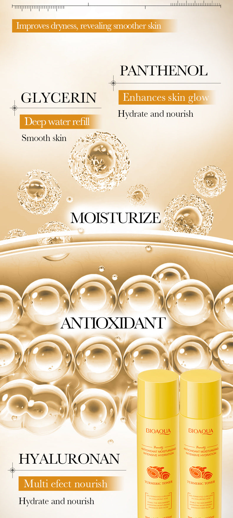 Turmeric Antioxidant Toner BIOAOUA Hydrating Moisturizing Water Cross-Border Wholesale