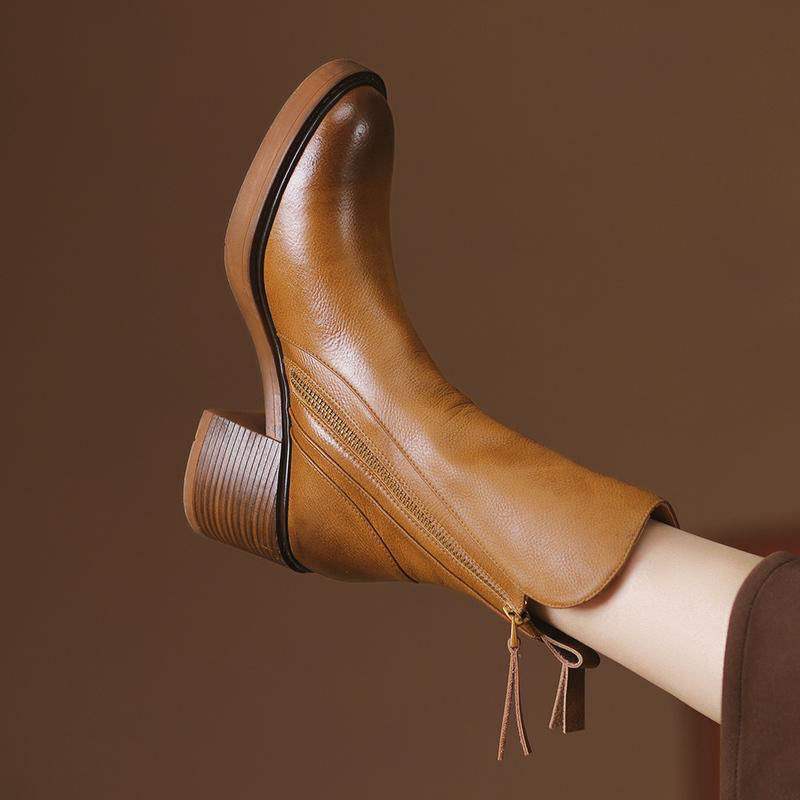 Spring and Autumn Thin Boots Thick Sole Round Toe Double Zipper Martin Boots Women's Thick Heel Platform Sole Versatile Retro Short Boots