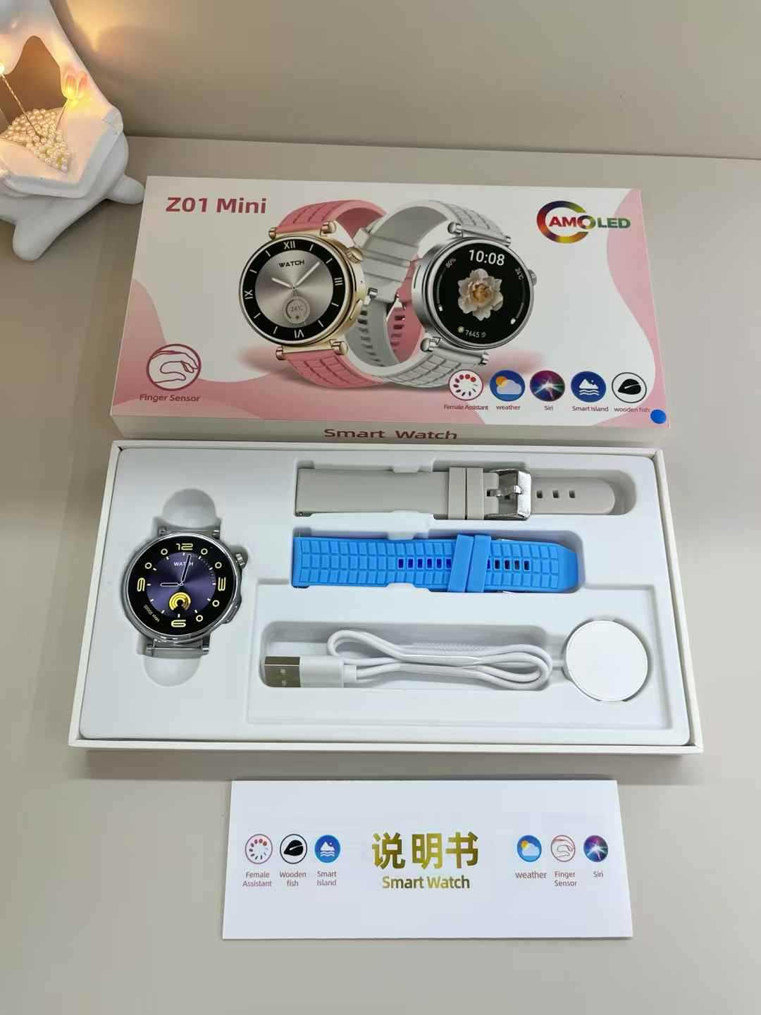 Z01 Mini Smart Watch Bluetooth Call True Heart Rate Step Sleep Monitoring Exquisite Ladies Outdoor Sports