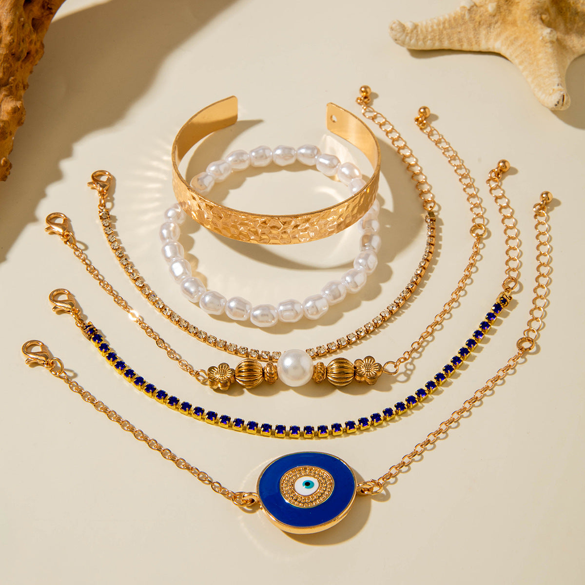 European and American Style Bracelet Bohemian Devil's Eye Bracelet Design Sense Inlaid Diamond Oil Drop Exaggerated Bracelet Set