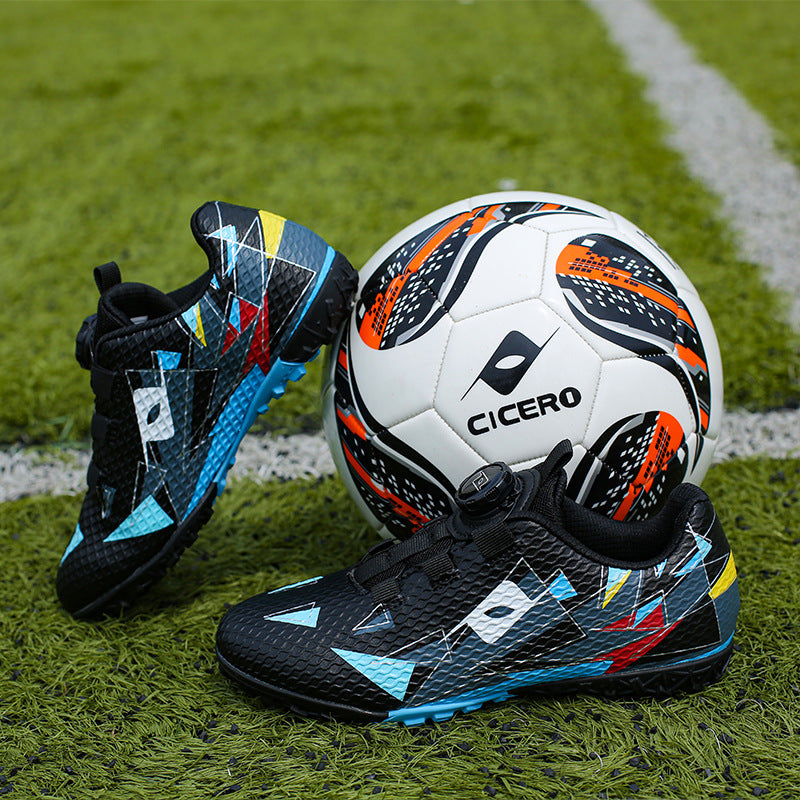Rotating Buckle Football Shoes Breathable Anti-Slip TF Children's and Teenagers' Turf Training Shoes for Flat Ground Competitions