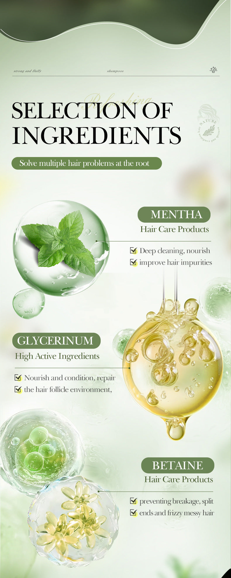 Mint Rosemary Fluffy Shampoo SADOER Strong Shampoo  Wholesale