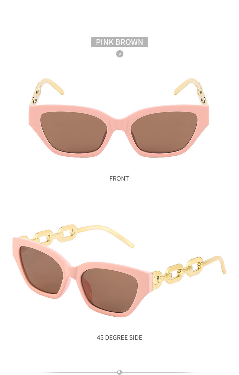 European and American Small Frame Cat Eye Sunglasses for Women, New High Altitude Style, Internet Celebrity Thick Chain Sunglasses, Trendy Women's Glasses Wholesale