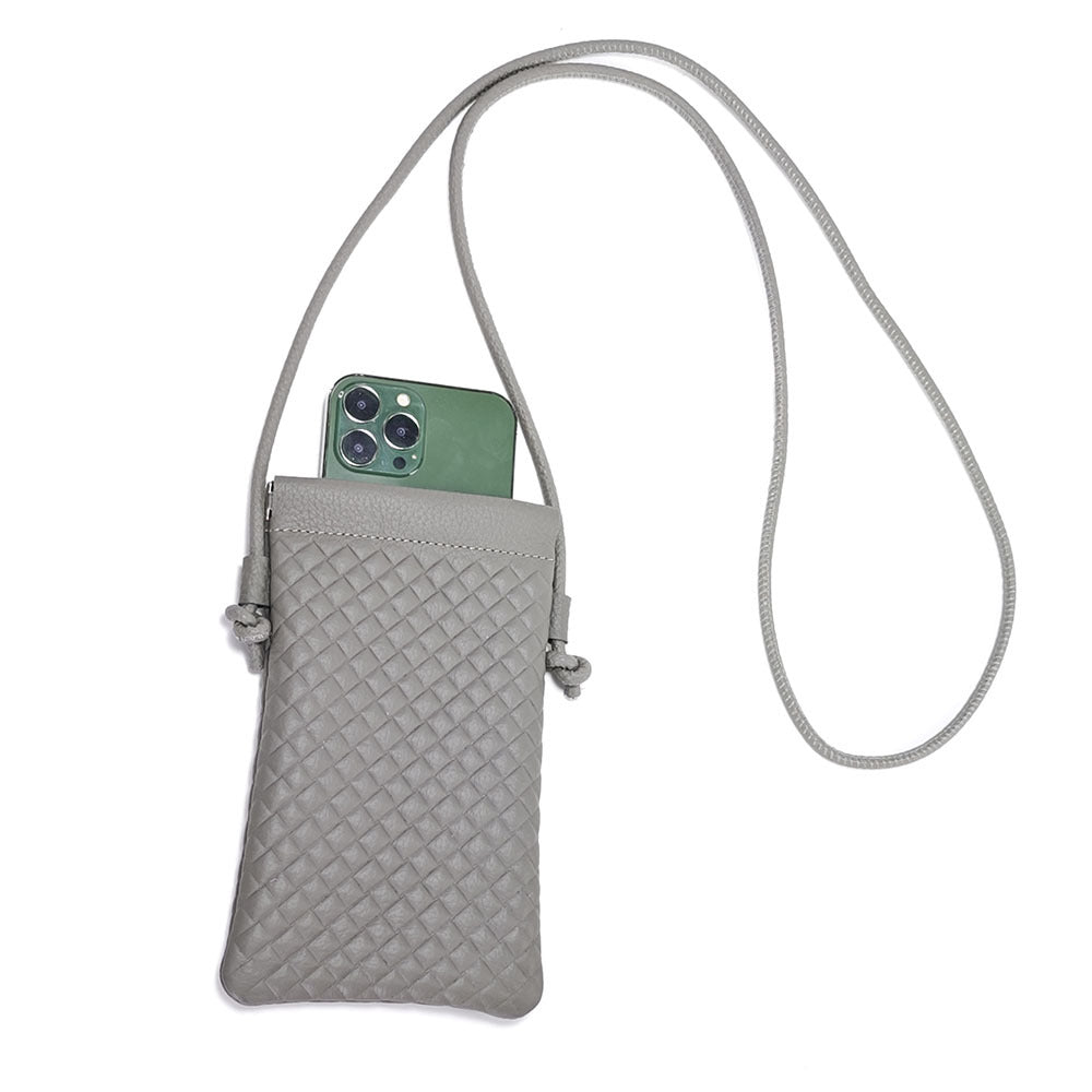 Genuine Leather Phone Bag for Women, Crossbody Small Bag, New Woven Pattern Vertical Style, Lightweight Mini Cowhide Walking Bag