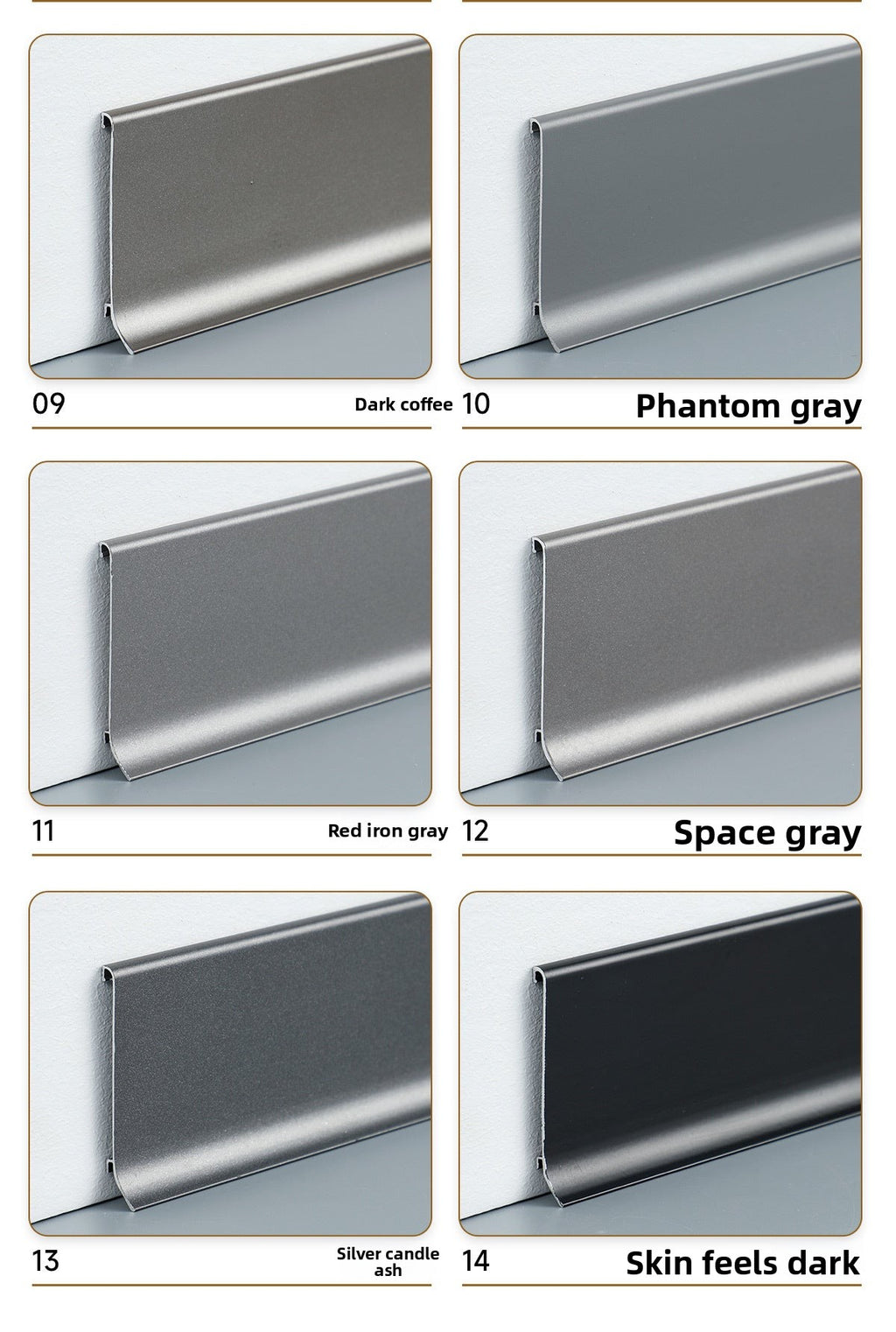 Thickened aluminum alloy skirting board with trendy metal clips for hotels6cm Minimalist Skirting Board