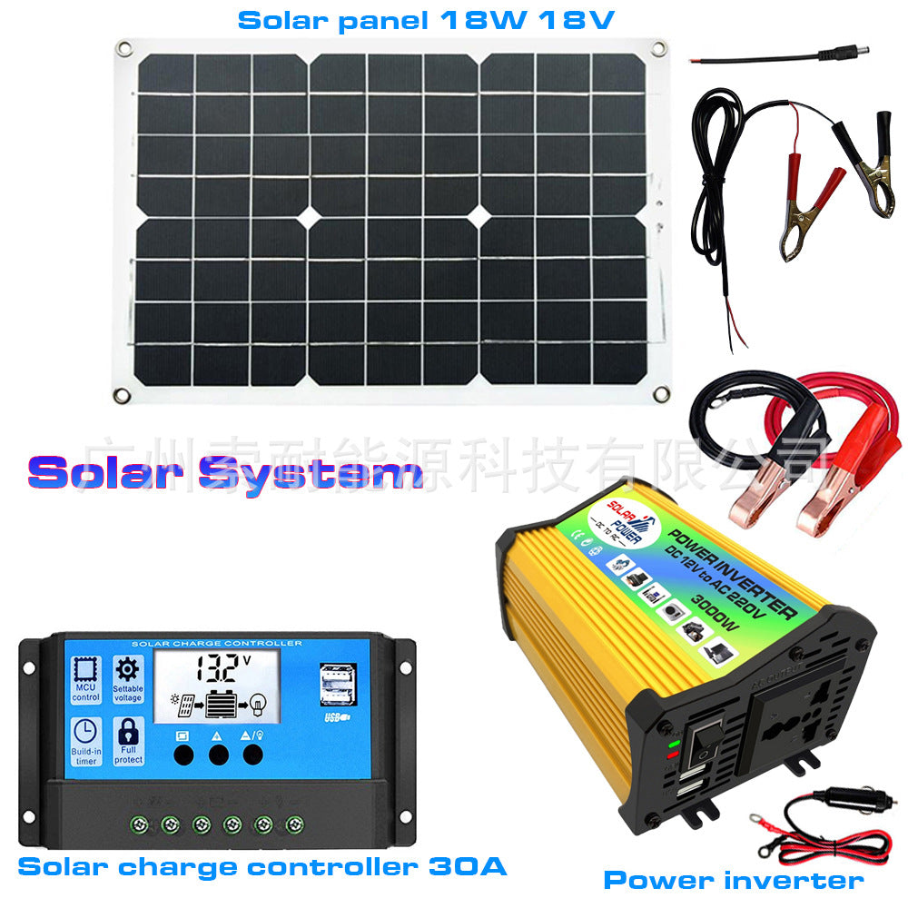 Solar Energy Kit System:Inverter 30A Controller 18W Solar Panel Solar System