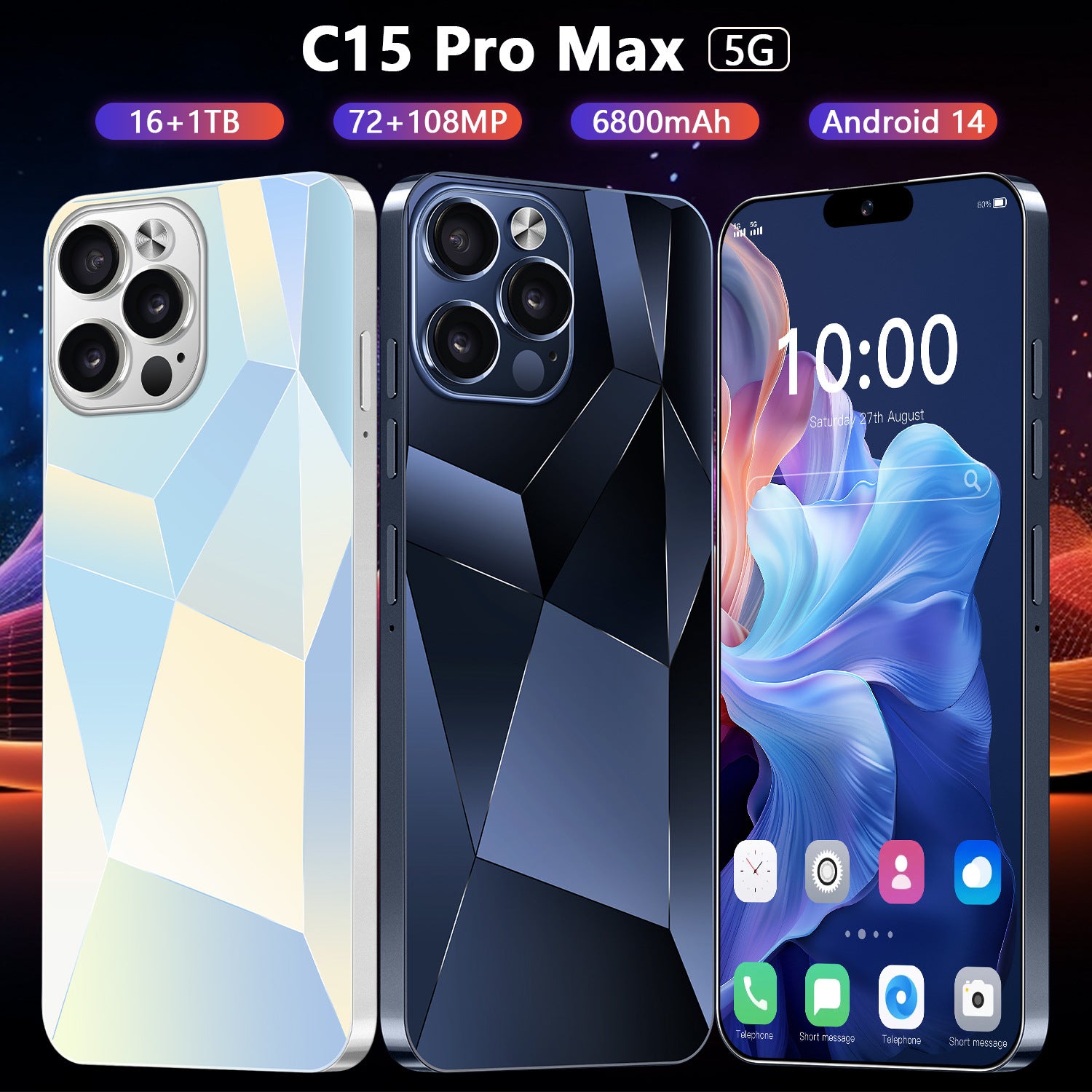 New C15 ProMax In-stock Android Phones16+1T Mobile phone factory available