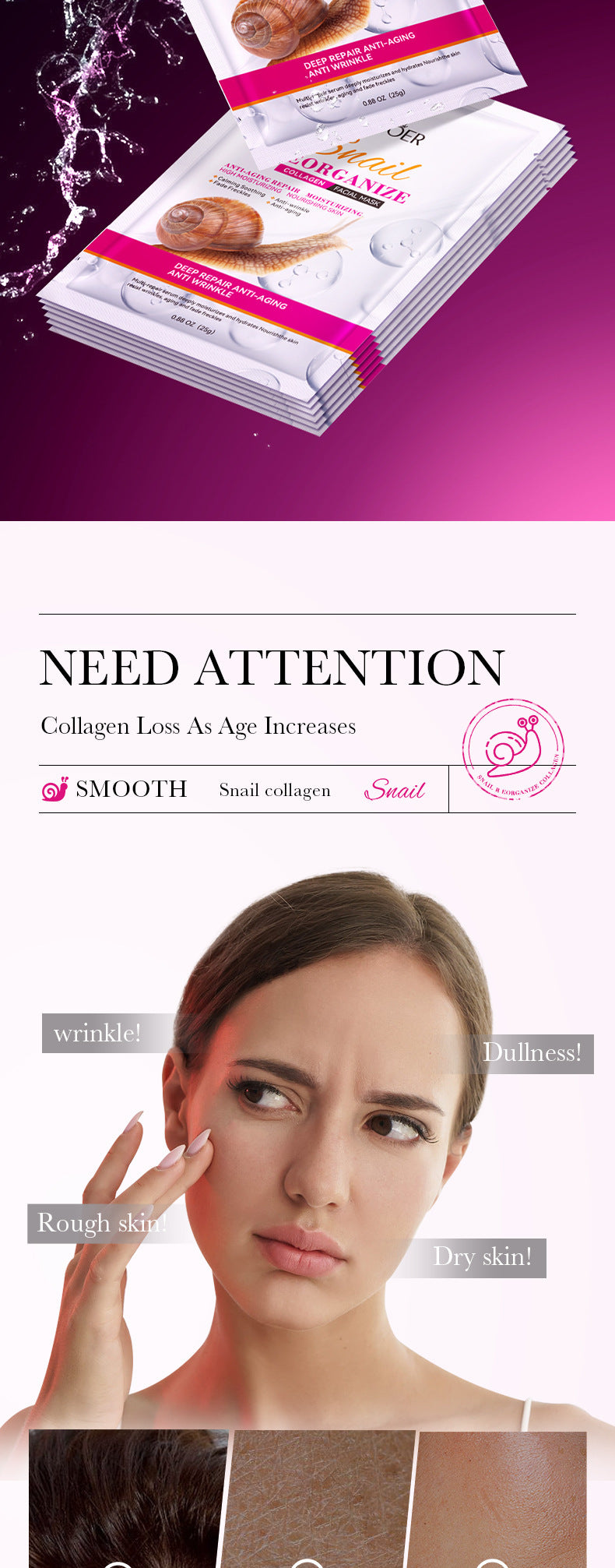 Snail Face Mask25g SADOER Collagen Hydrating Moisturizing Tablets  Wholesale