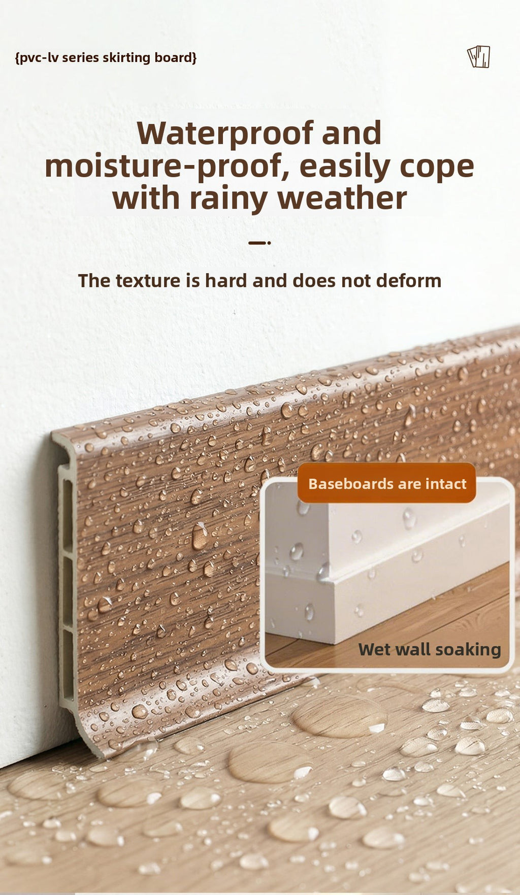 Bamboo wood fiber skirting board, thickened, moisture-proof, wood grain, snap-on type pvc Skirting board