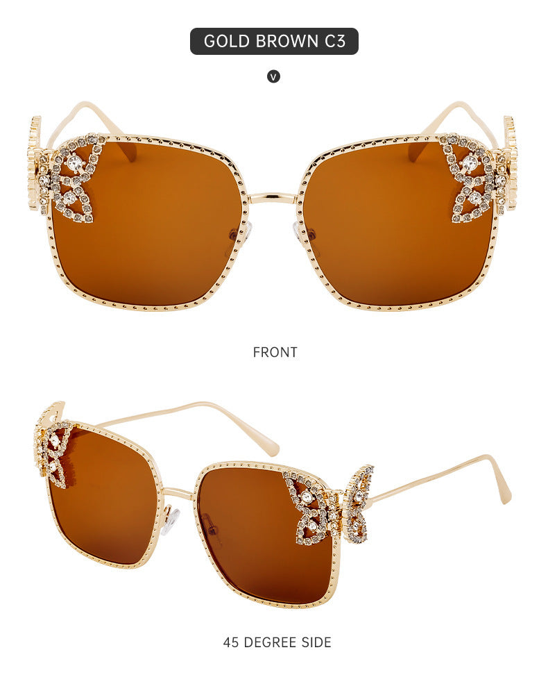 European and American Fashion Personality Butterfly Diamond Sunglasses for Women Metal Frame Sunglasses Women's Sun Protection Glasses shades