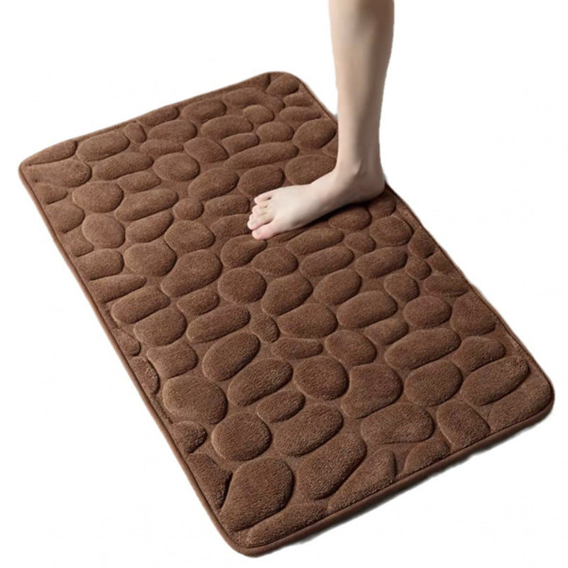 Embossed Pebble Coral Fleece Mat for Bathroom Toilet U Type bathroom absorbent foot mat small stones2Set