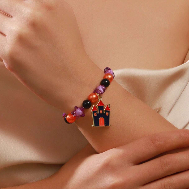 Women's Holiday Bracelet Gift European and American Style Quirky Bracelet Beaded Castle Pendant Halloween Bracelet