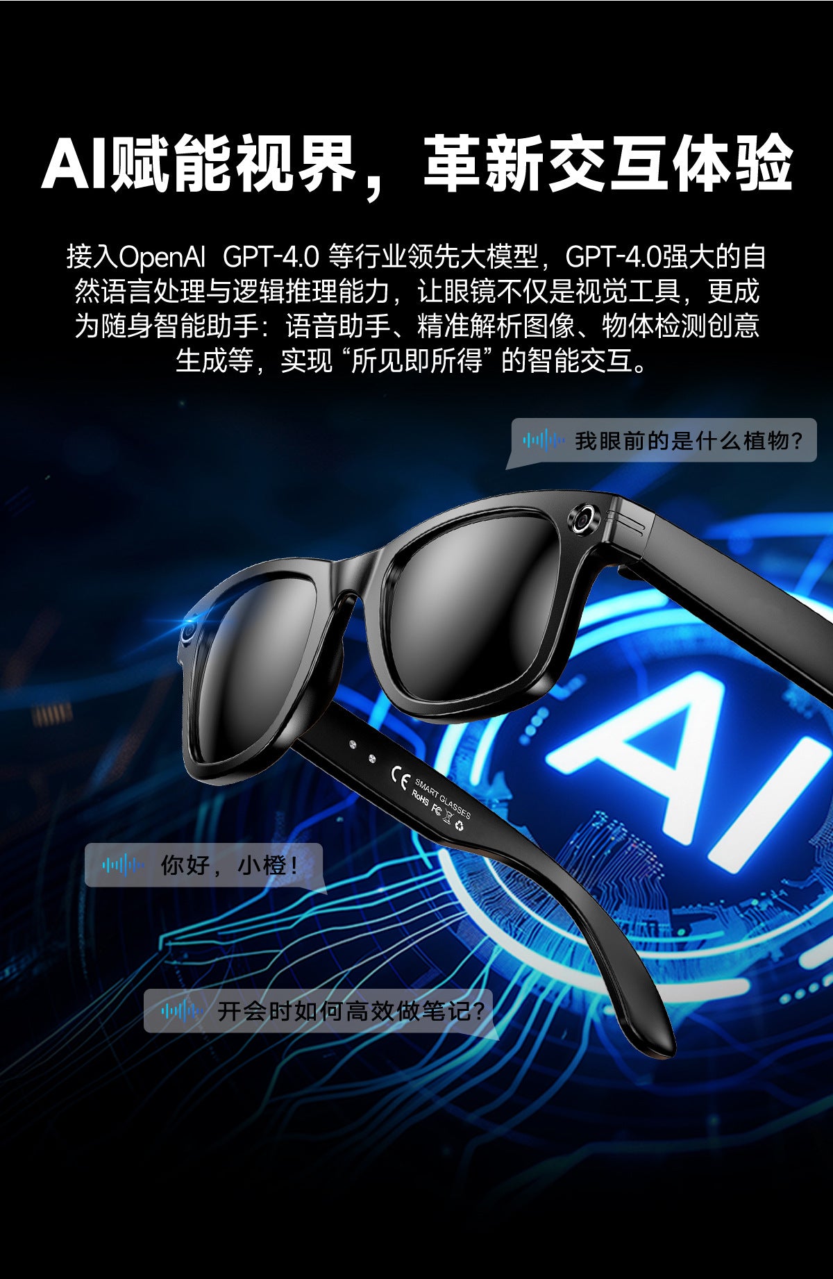 【Upgraded Version】Ai Smart Glasses Shooting800W Pixel HD anti-shake dual noise reduction sunglasses with camera