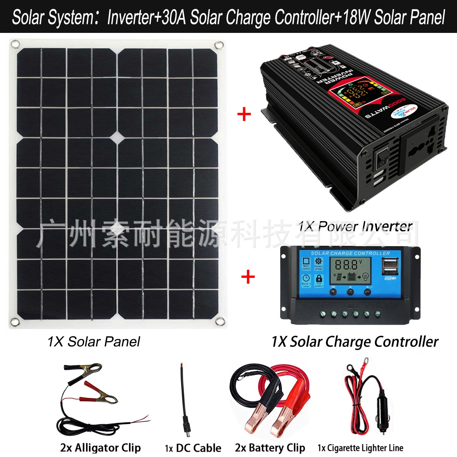 12V Solar Energy Kit System: Inverter 30A Controller 18W Solar Panel Solar System