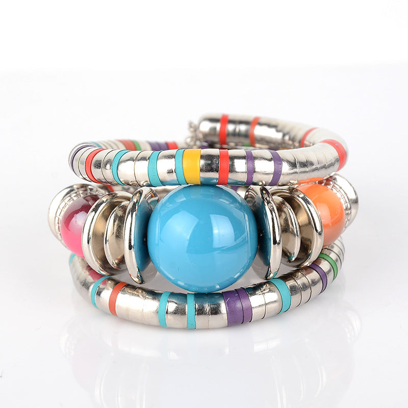 Factory Direct Sale Three-Circle Bracelet European and American Style Exaggerated Personality Spacer Vintage Beaded Bohemian Multi-Layer Bracelet
