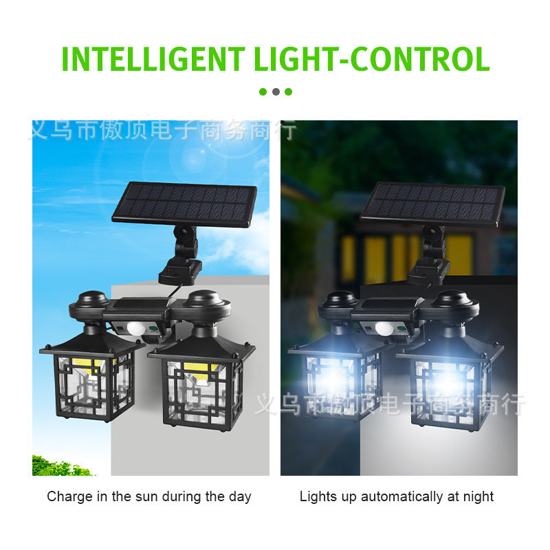 New Double-Head Retro Solar Ground Plug Light Human Body Sensing Split Light Home Wall Lighting Remote Control Light
