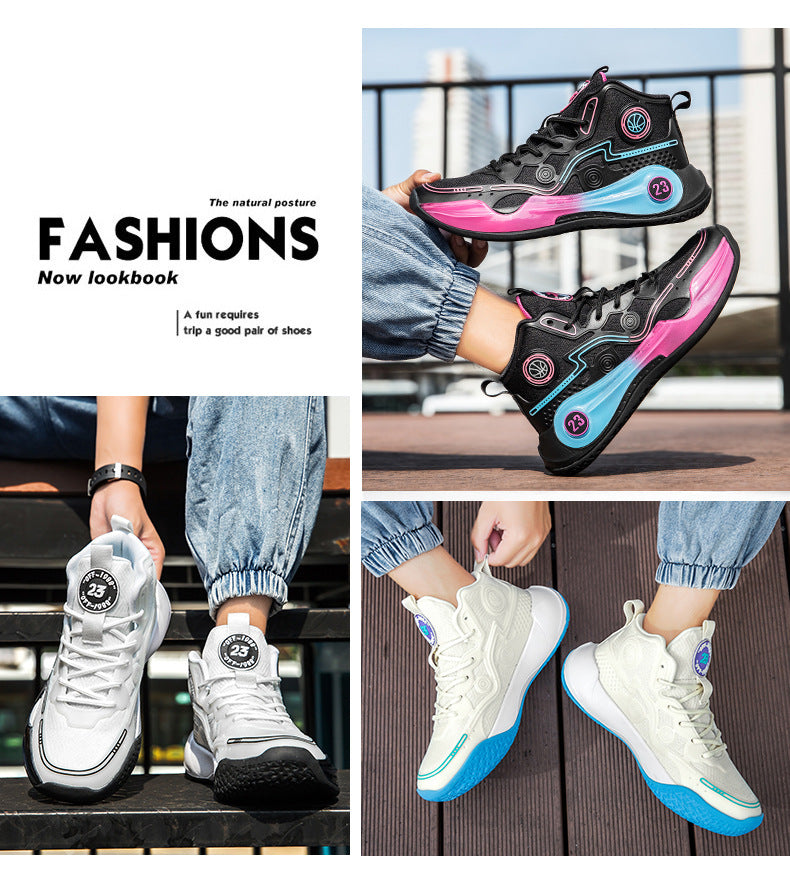 Four Seasons New Non-Slip Wear-Resistant Shock-Absorbing Youth High-Top Breathable Comfortable Sports Shoes Trendy Practical Basketball Shoes