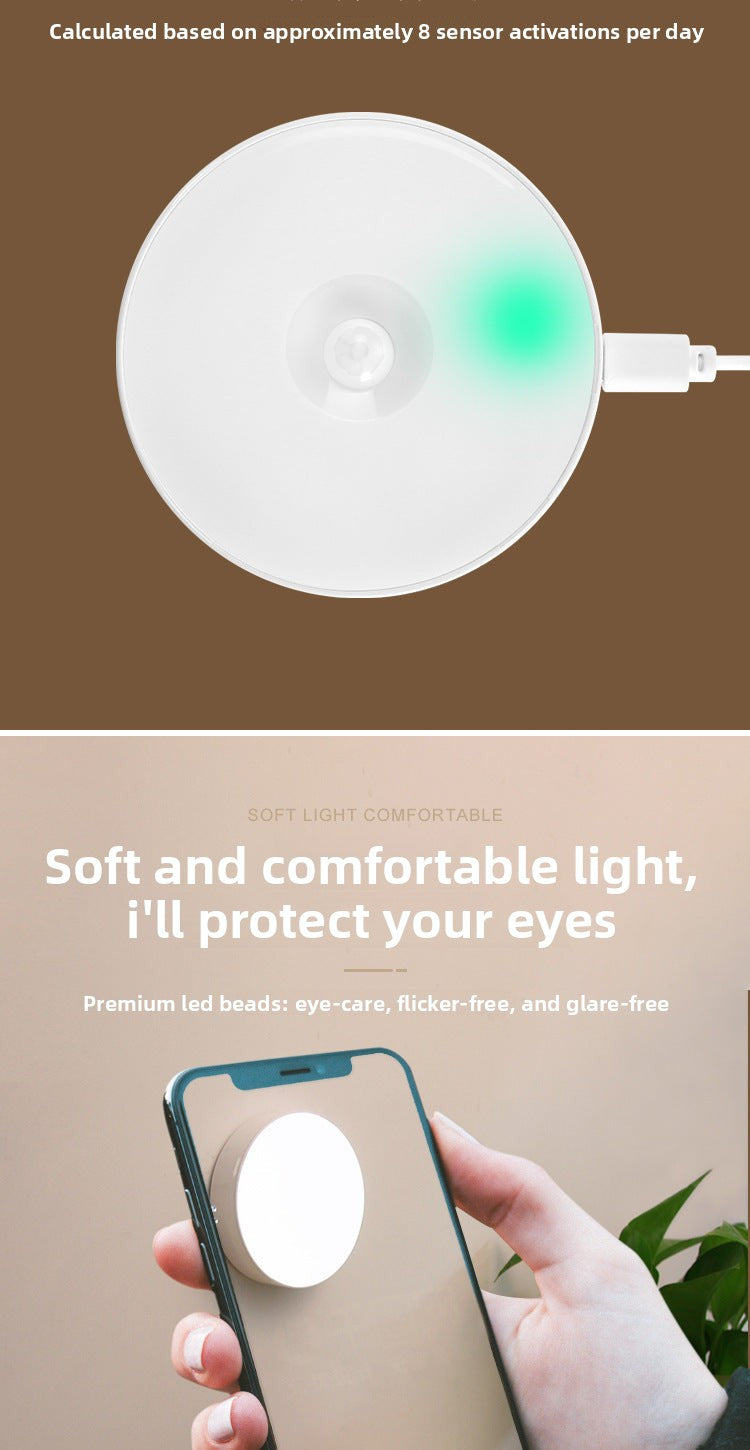 LED Intelligent Human Body Sensor Light USB Rechargeable Night Light Corridor Light Home Aisle Wardrobe Light Bedroom Bedside Light