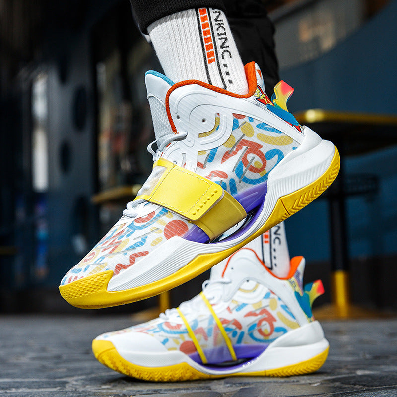 Autumn and Winter New Water Flower4Trendy Casual Basketball Shoes for Teenagers with Velcro Friction Sound and Non-Slip Sports Shoes