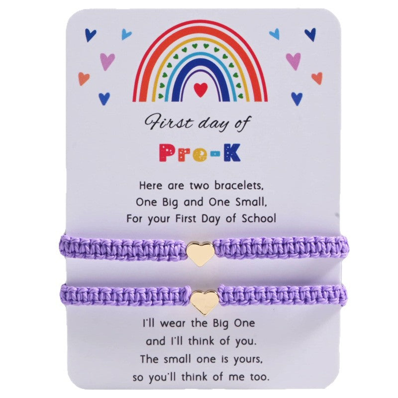 Back-to-School Season Handmade Woven Bracelet Kindergarten Back-to-School Adjustable Card Bracelet Parent-Child Love Woven Bracelet