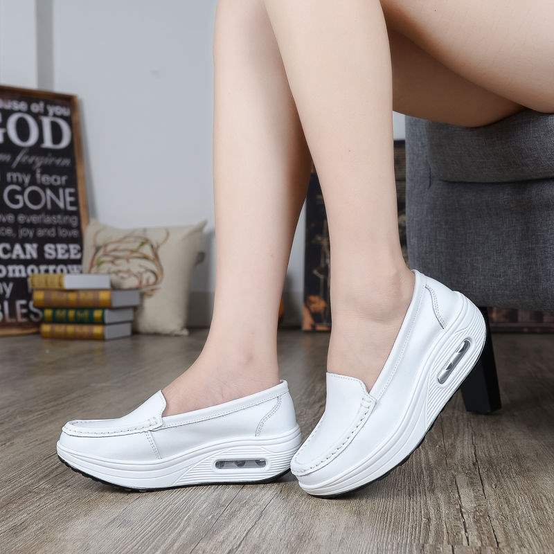 Platform Shoes for Women Thick Sole Nurse Shoes Wedge Mom Shoes High Heel White Soft Sole Work Shoes Travel Single Shoes Rocking Shoes