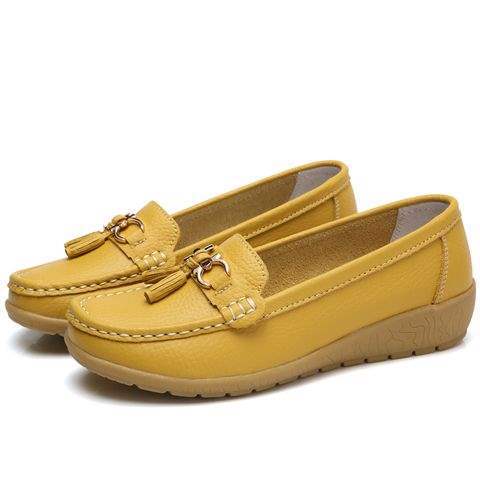Soft Sole Loafers for Women, Waterproof Leather Casual Wedge Flat Shoes with Rubber Sole for Middle-Aged Moms