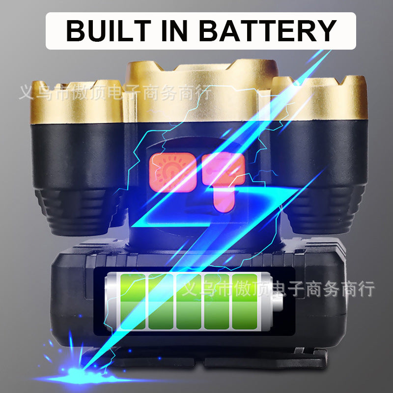 Outdoor head lamp LED Head-mounted Flashlight Lithium Battery Strong Light Five-head Headlamp Long-range Flashlight Mining Lamp USB Charging
