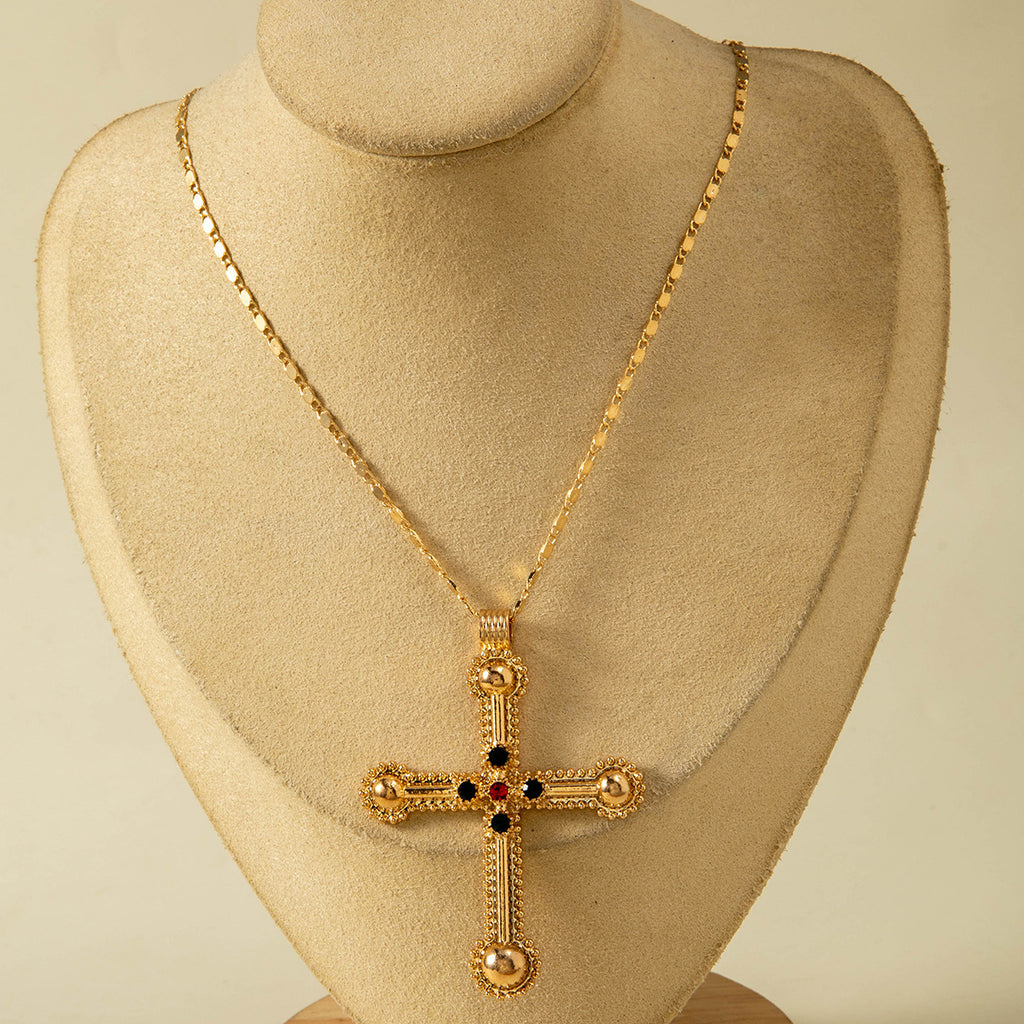 European and American Retro Hollow Diamond Cross Pendant Necklace Gothic Style Black Layered Wear Y Type Necklace