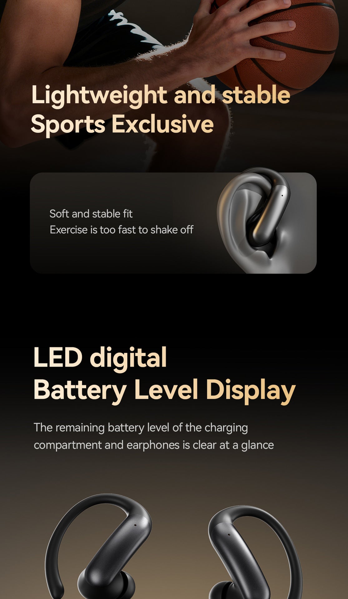 2025New M145Bluetooth ear-hook headphones with digital display OWS In-ear ultra-long battery life earphones private model