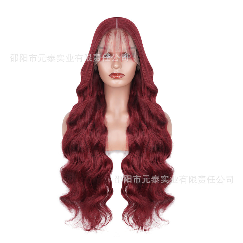 Cross-Border European and American Style Wig Middle Part Black Big Wave Long Curly Hair Synthetic High-Temperature Fiber Manufacturer European and American Style Long Curly Hair