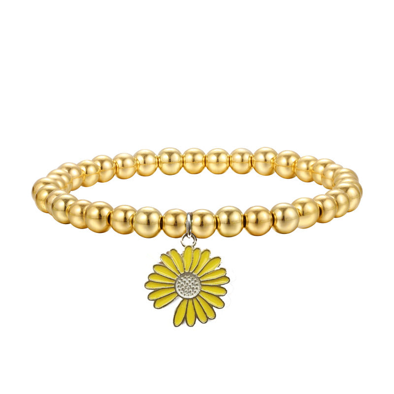 Mother's Day Gift Bracelet for Mom Gold Beads Elastic Cord Bracelet Mother's Day Women's Daisy Pendant Sunflower Bracelet